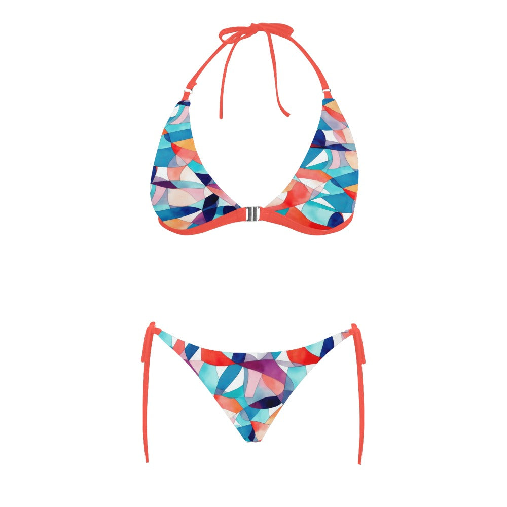 Prismatic Symphony Front Buckle Halter Bikini Swimsuit