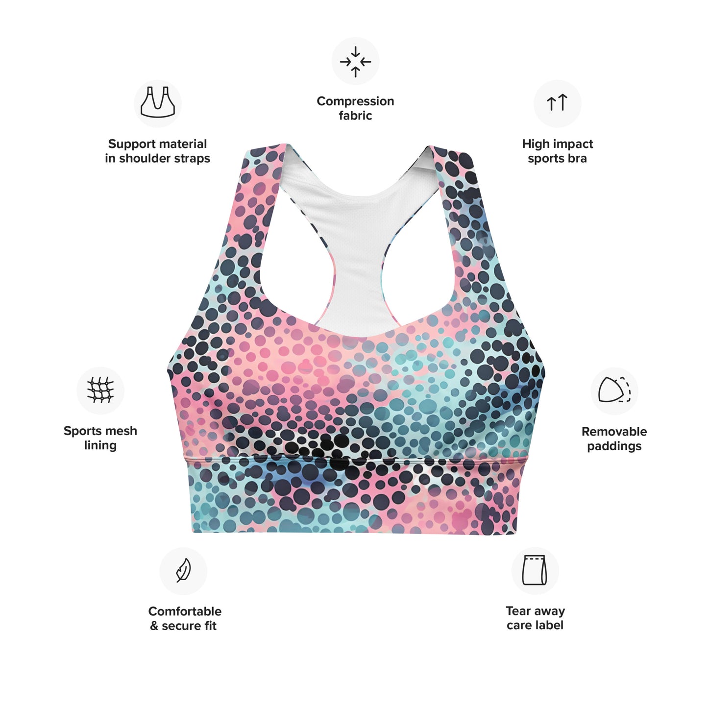 Cotton Candy Polka Dot Longline sports bra