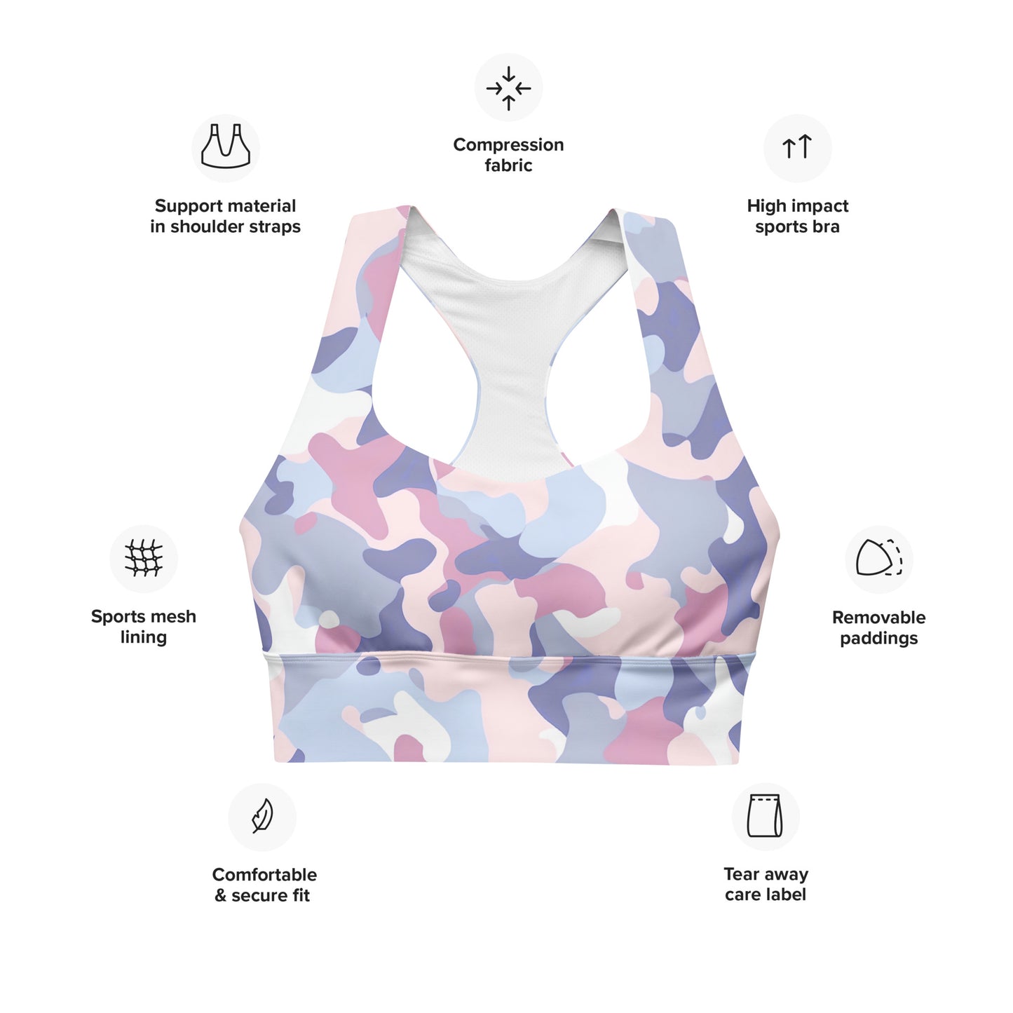 Summer Pastels Camo Longline Sports Bra