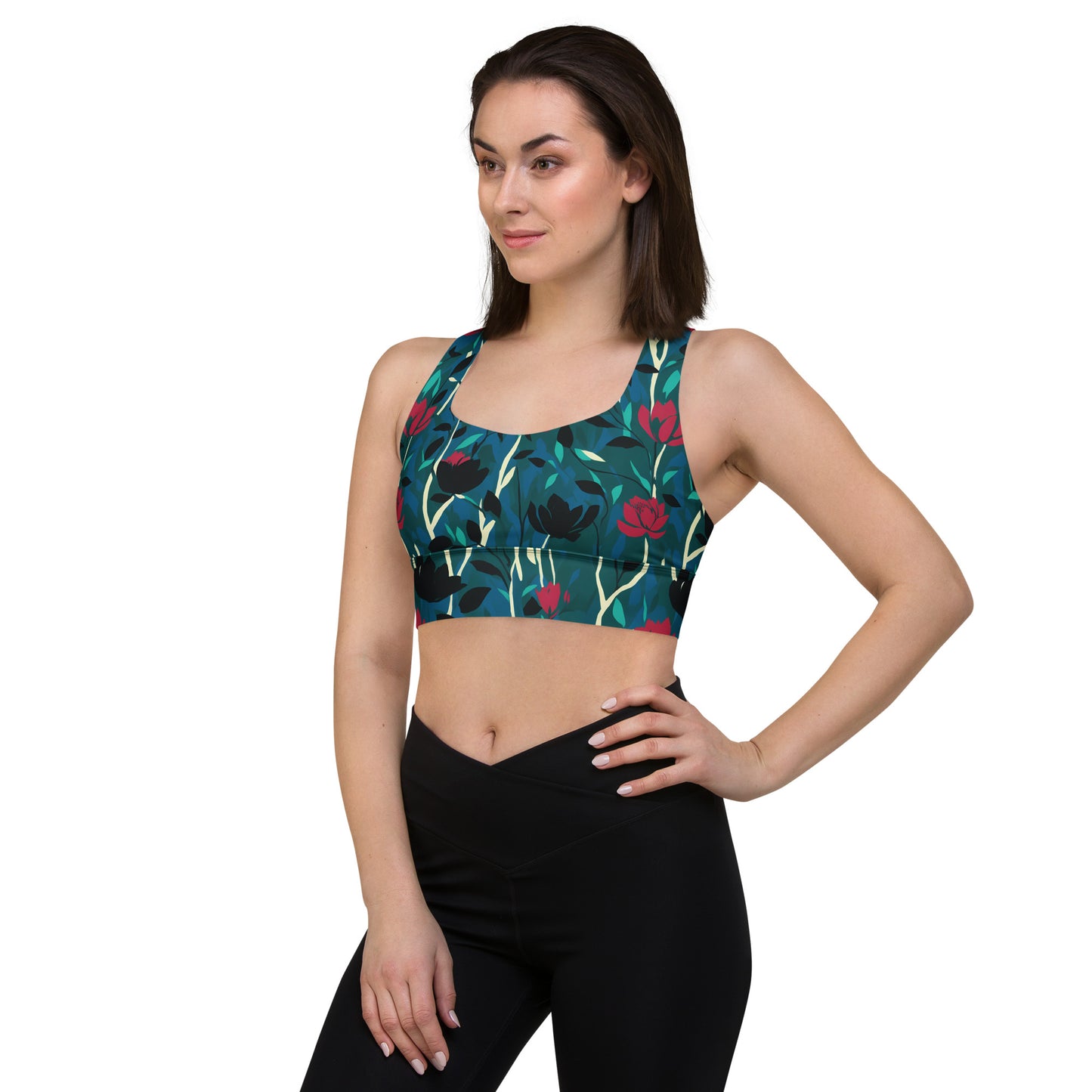 Abstract Roses Longline sports bra