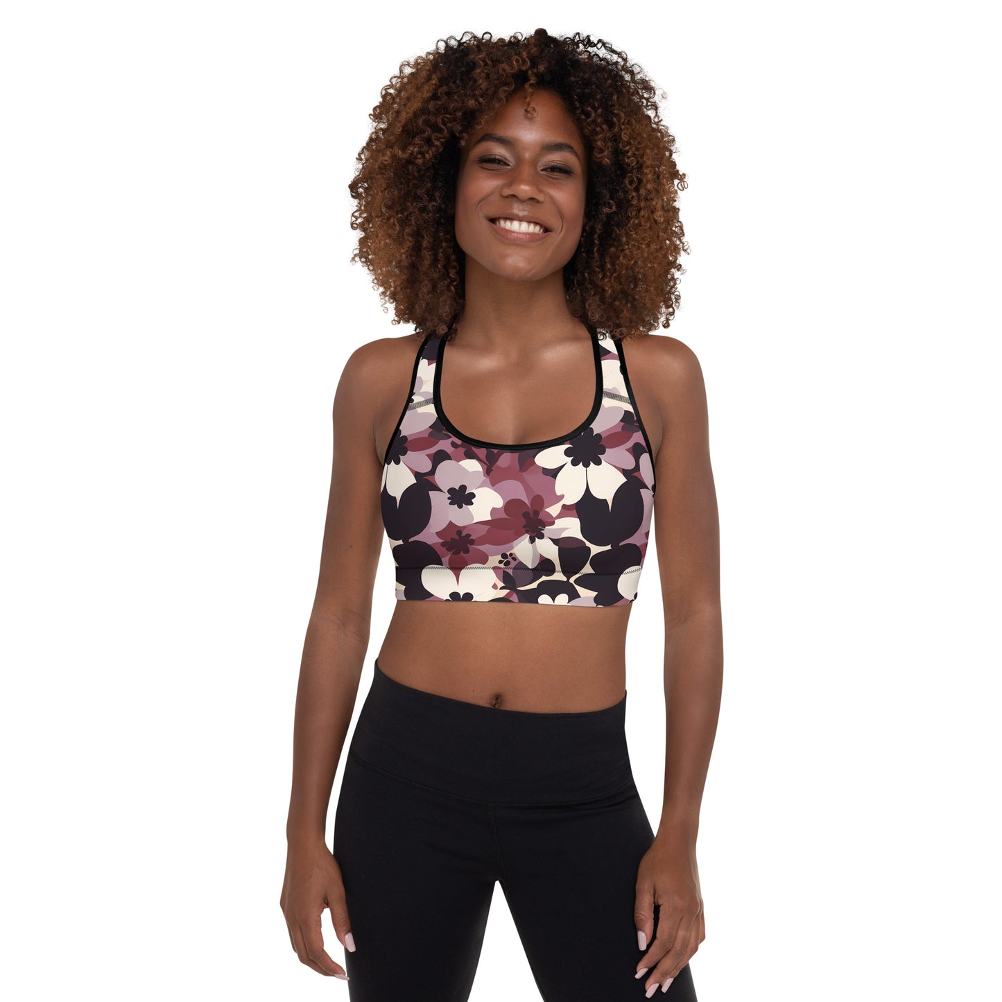 Burgundy Flower Melody Padded Sports Bra