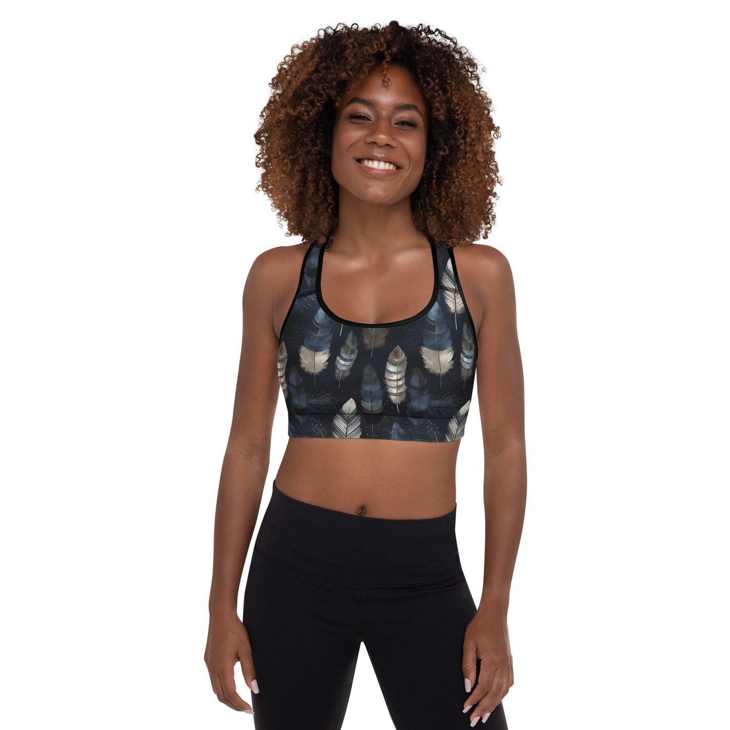 Night Feathers Padded Sports Bra