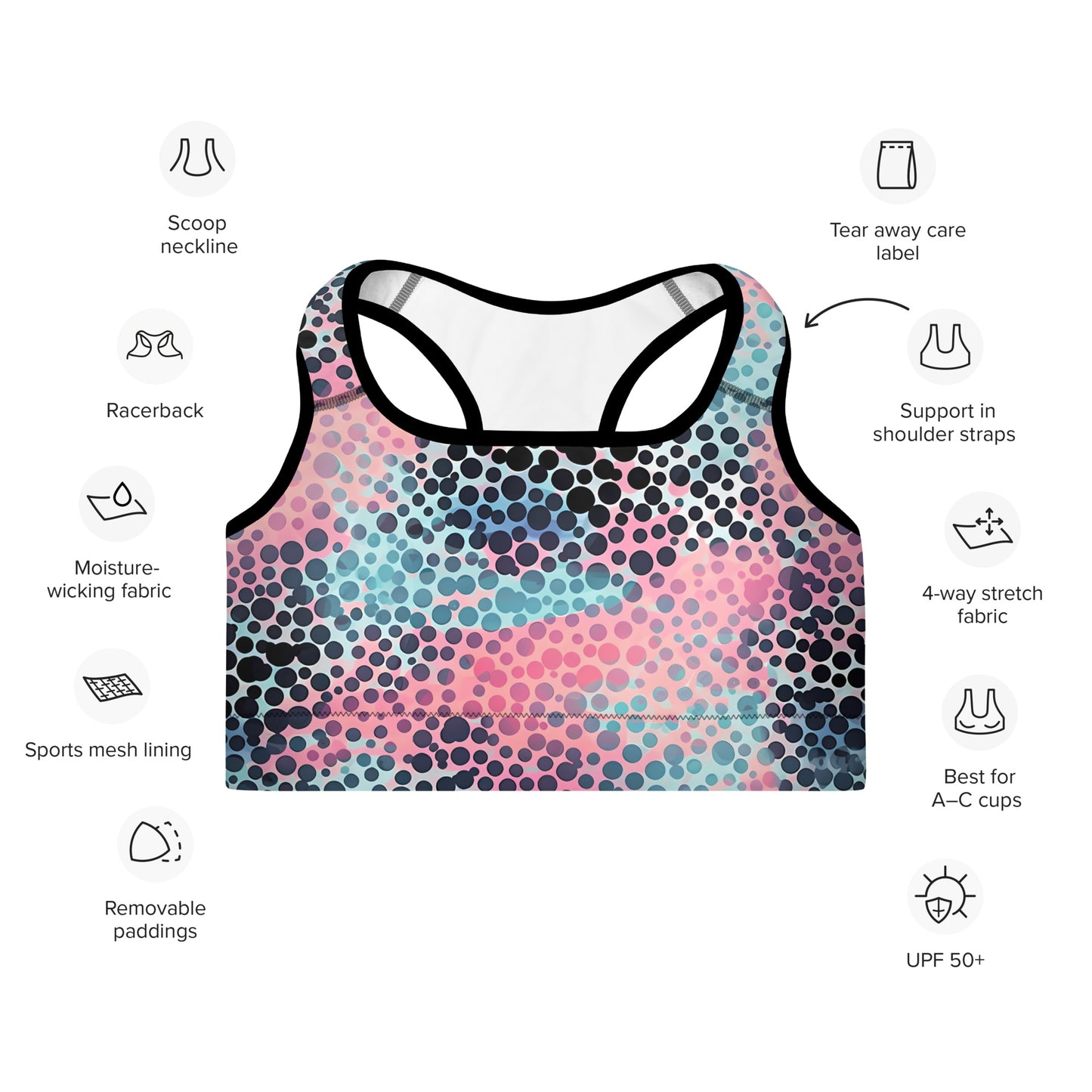 Cotton Candy Polka Dot Padded Sports Bra