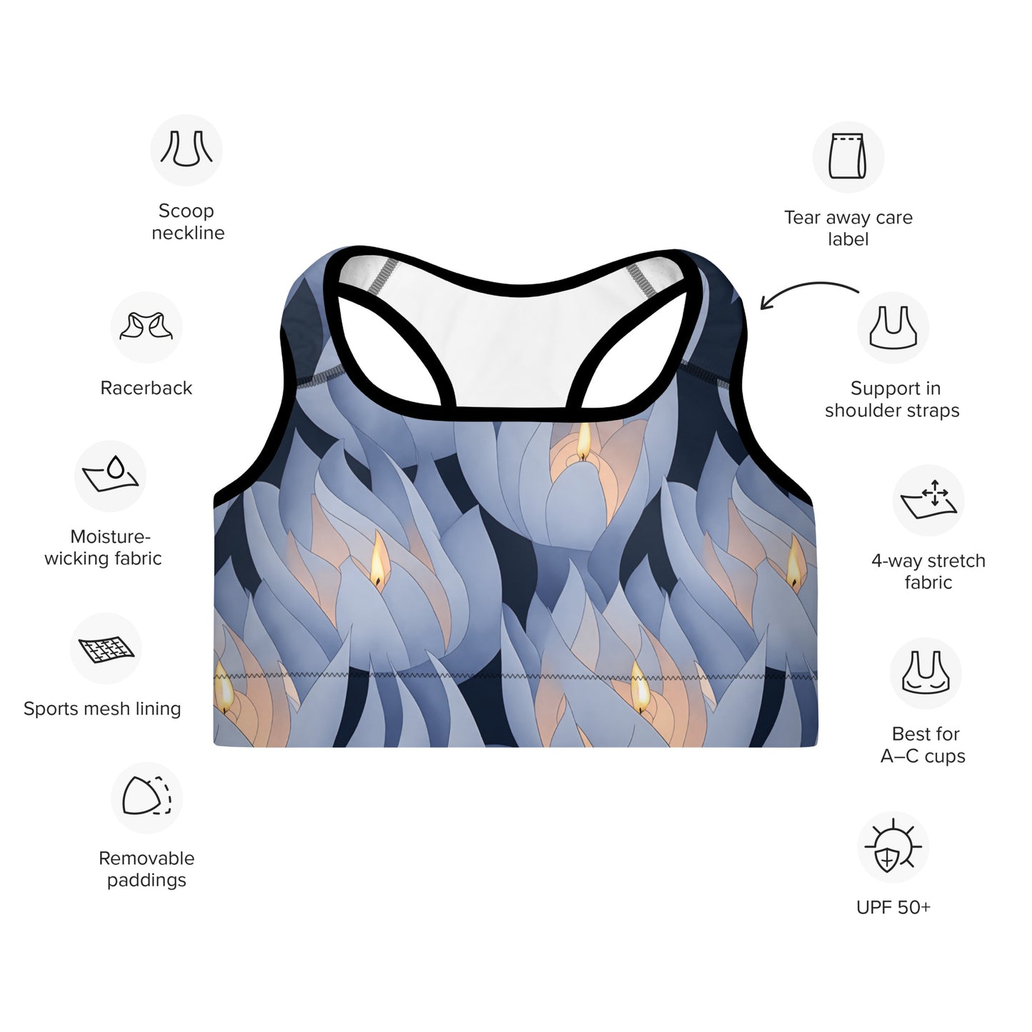 Night Blue Candles Padded Sports Bra