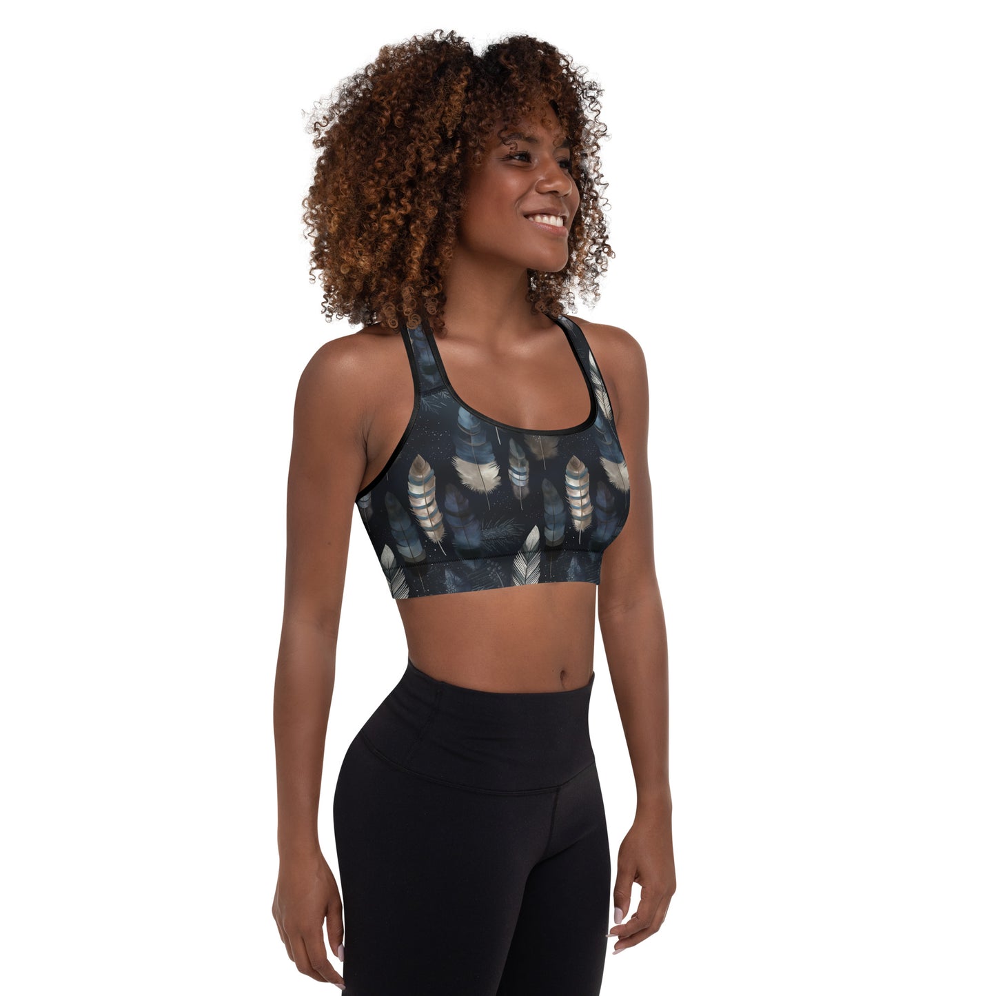 Night Feathers Padded Sports Bra