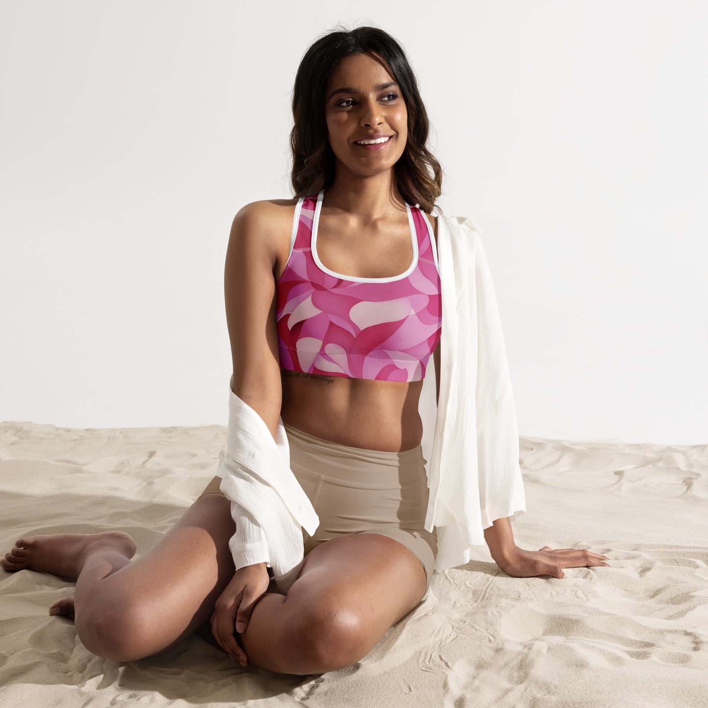 Pink Floral Padded Sports Bra