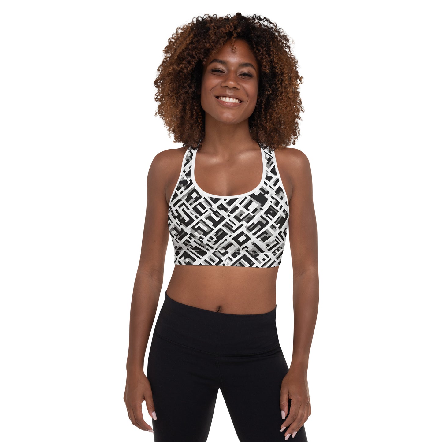 Geometric B&W Padded Sports Bra