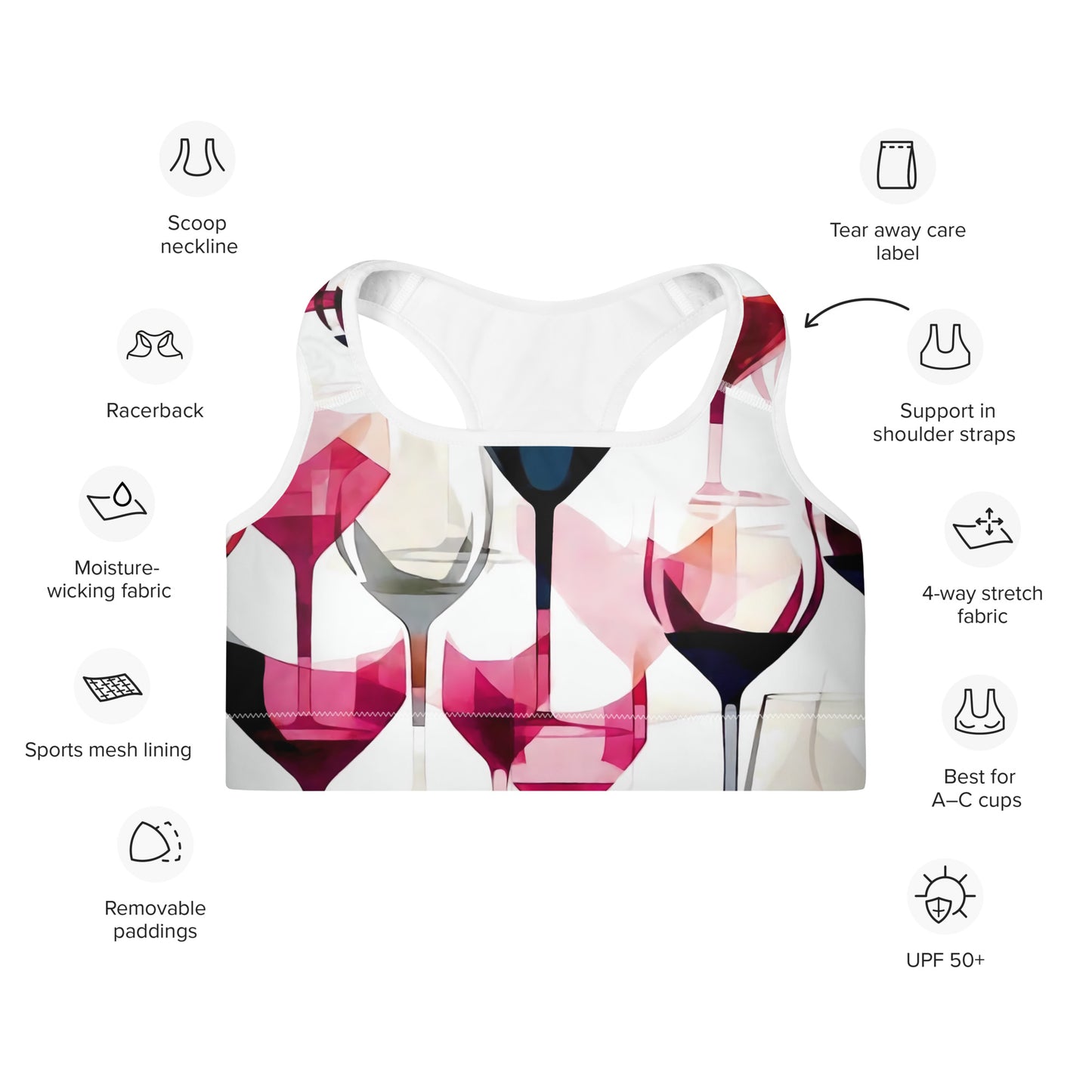 Wine o'Clock Padded Sports Bra