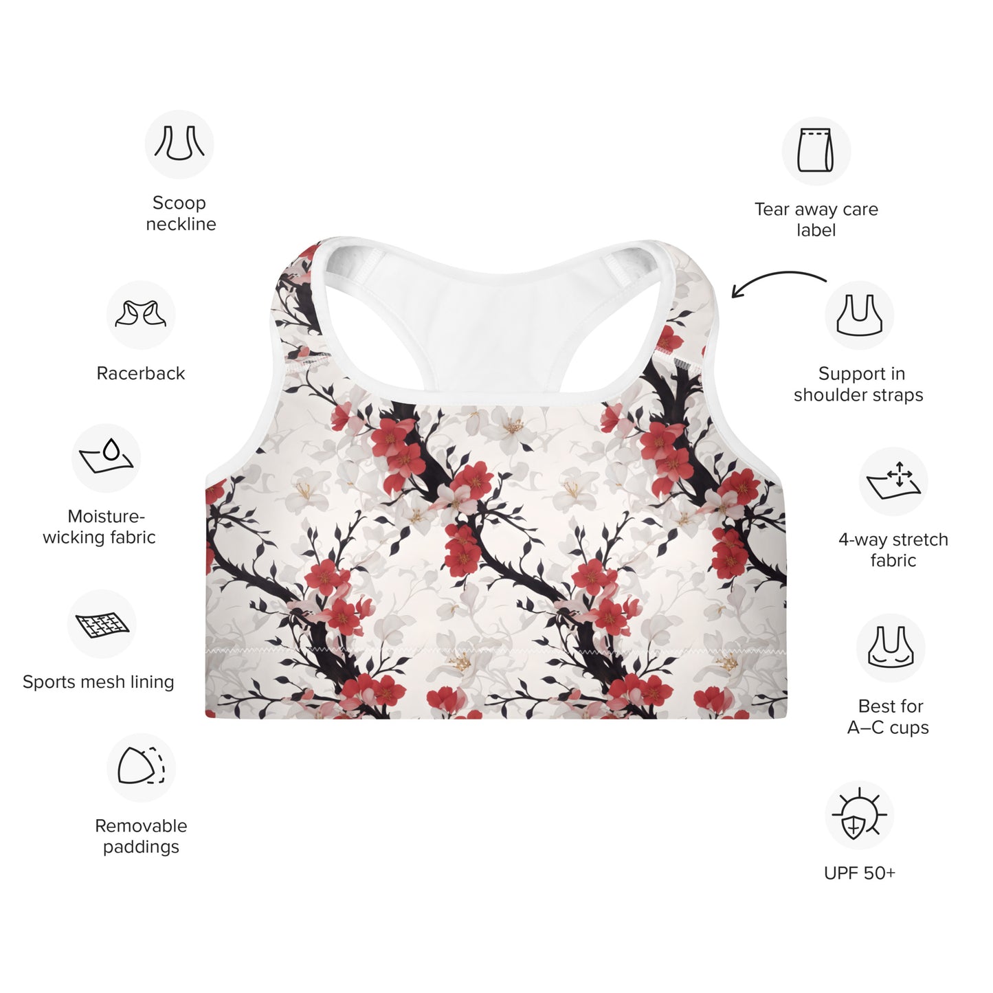 Cherry Blossom Wrap Padded Sports Bra