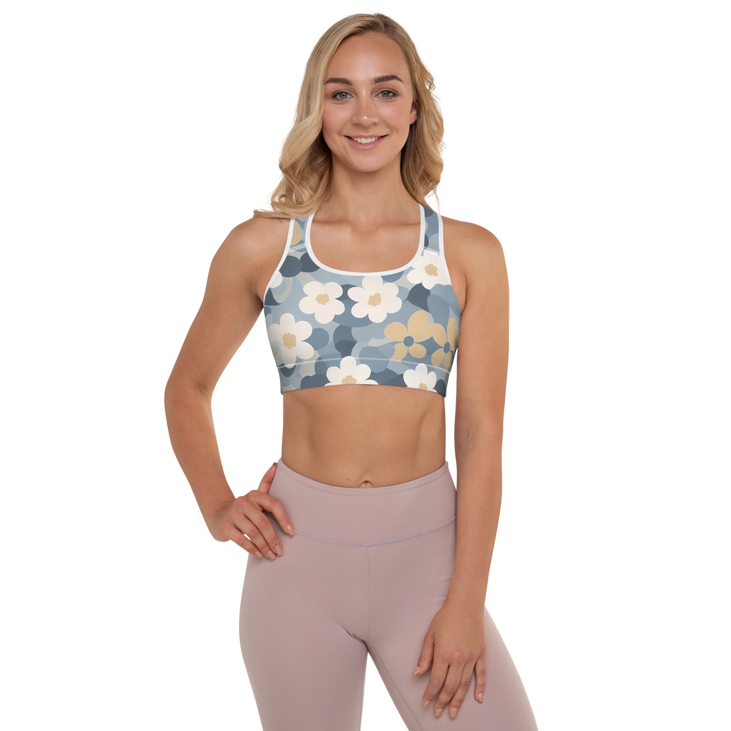 Funky Flowers Blue Camo Padded Sports Bra
