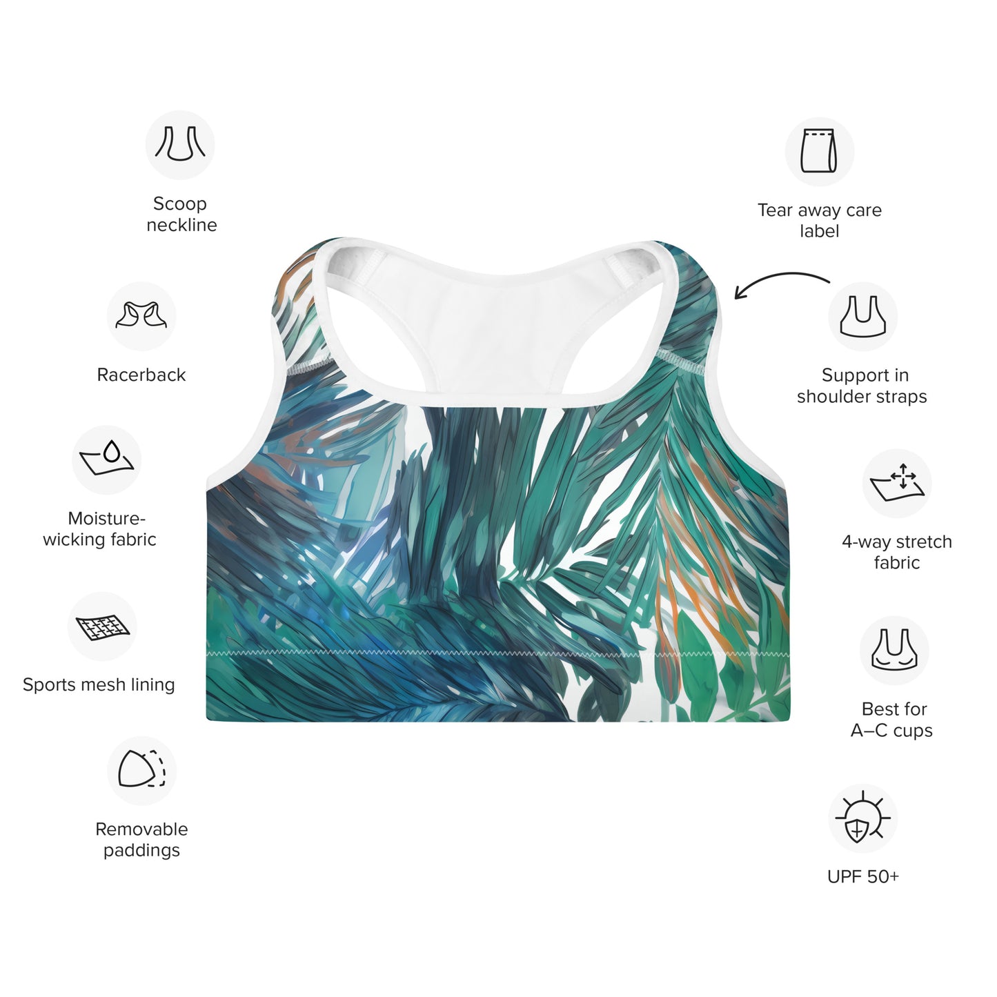 Sunset Palm Padded Sports Bra