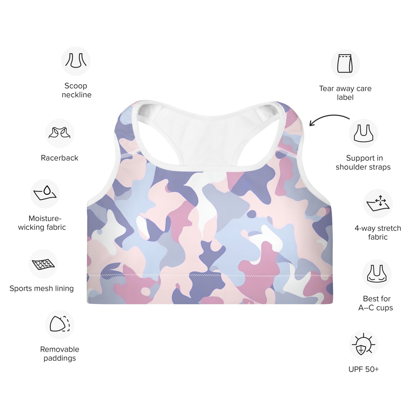 Summer Pastels Camo Padded Sports Bra
