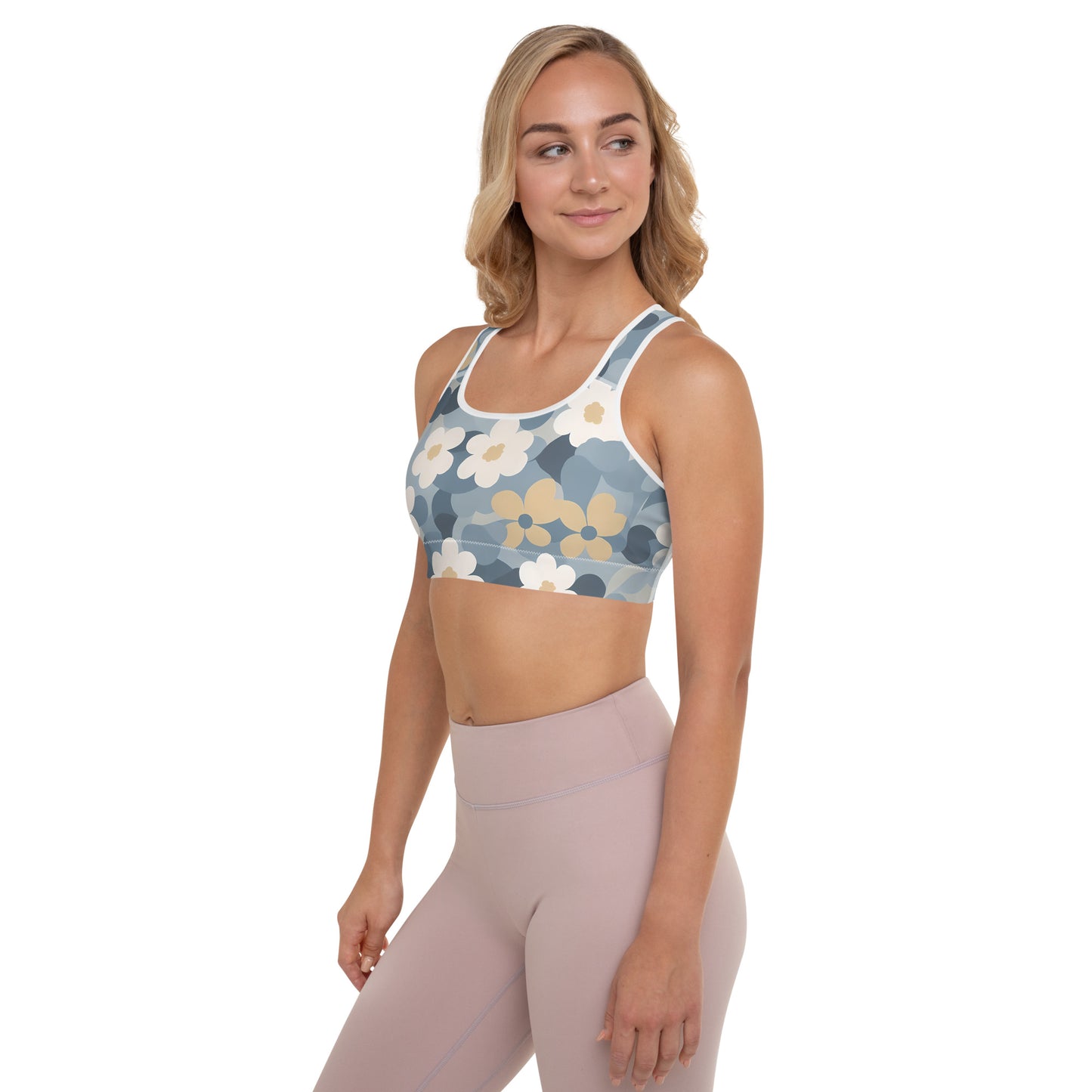 Funky Flowers Blue Camo Padded Sports Bra