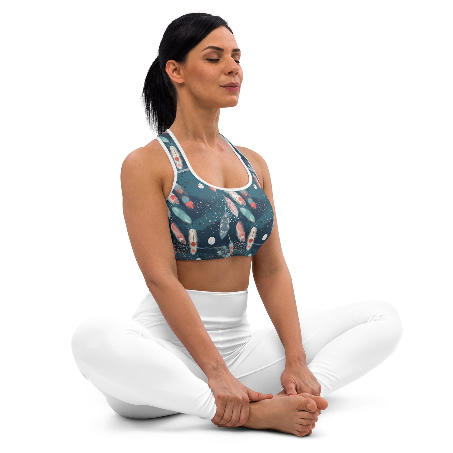 Boho Feathers Padded Sports Bra