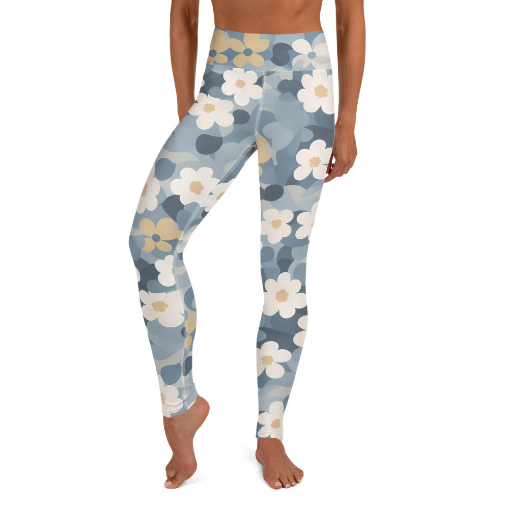 Funky Flowers Blue Camo Yoga Leggings