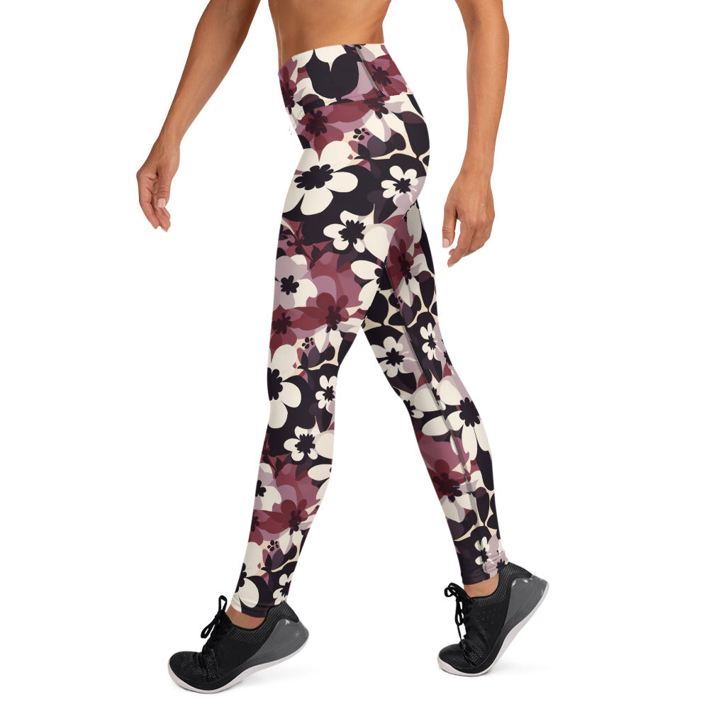 Burgundy Flower Melody Yoga Leggings