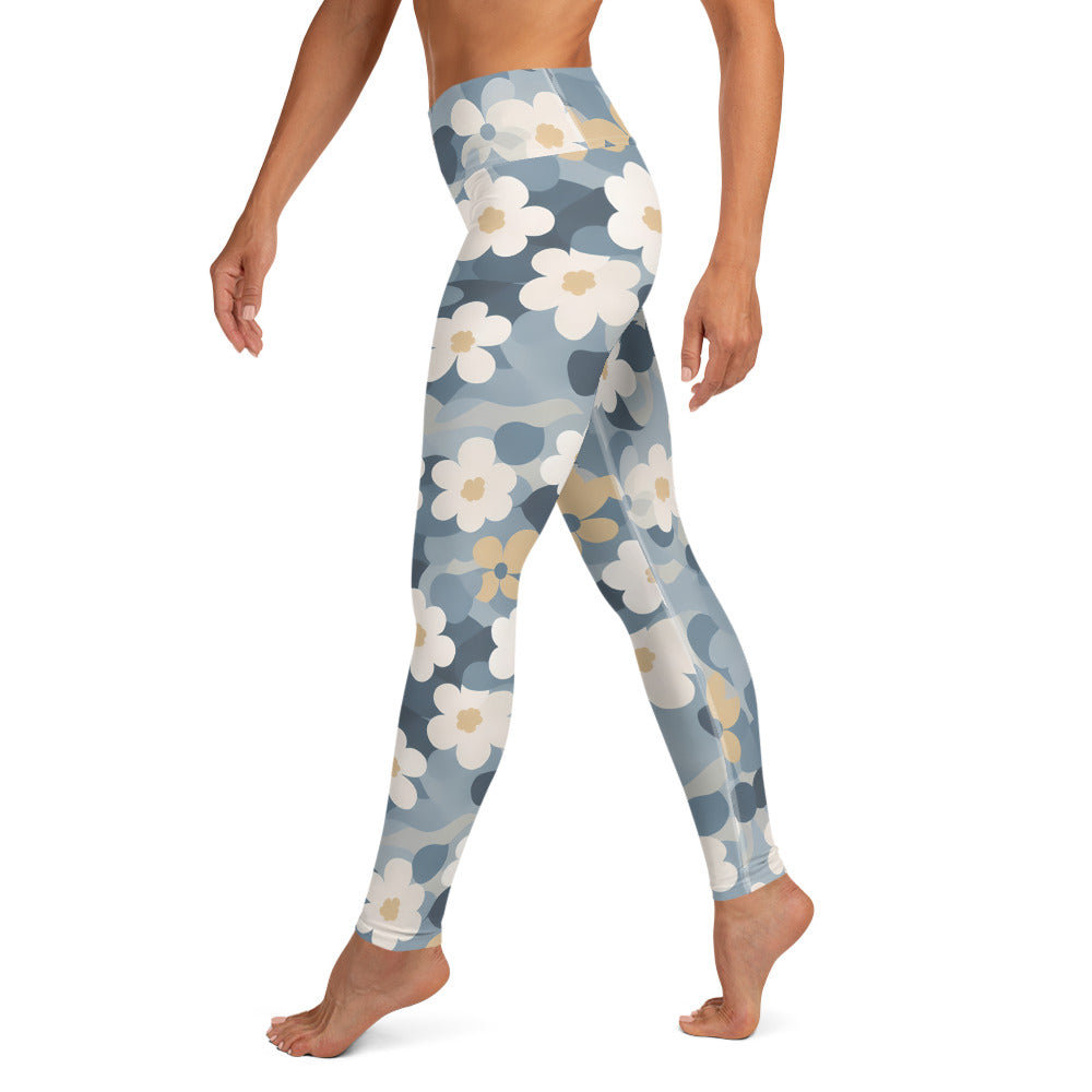 Funky Flowers Blue Camo Yoga Leggings