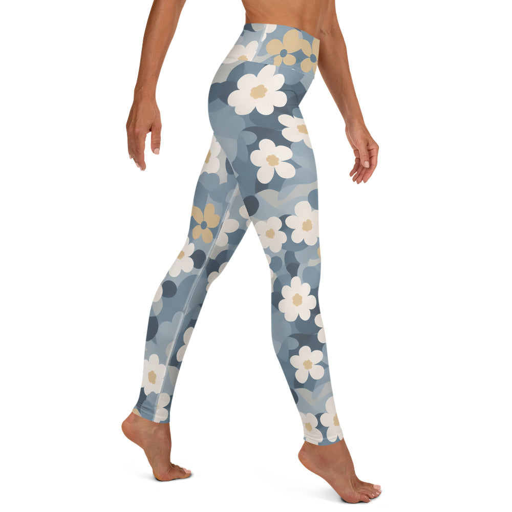 Funky Flowers Blue Camo Yoga Leggings