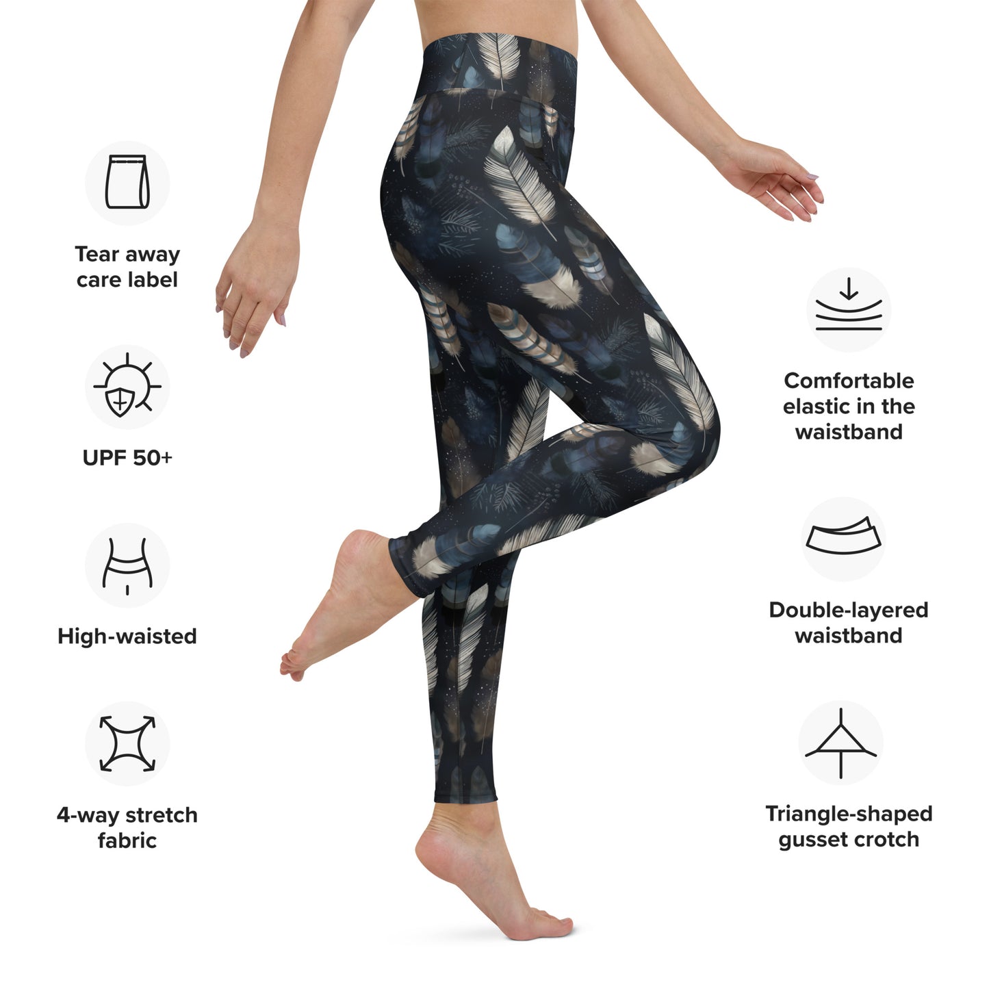 Night Feathers Yoga Leggings