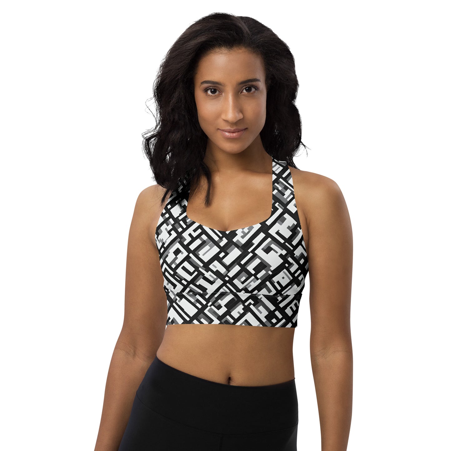 Geometric B&W Longline sports bra