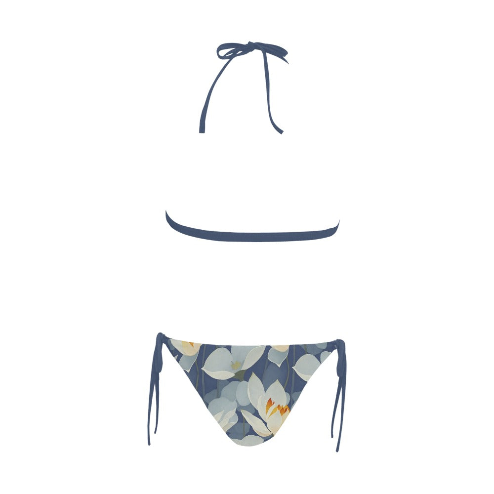 Water Lotus Front Buckle Halter Bikini Swimsuit