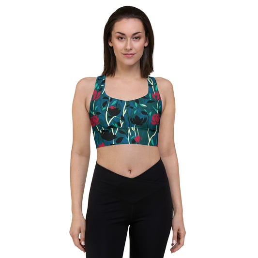 Abstract Roses Longline sports bra