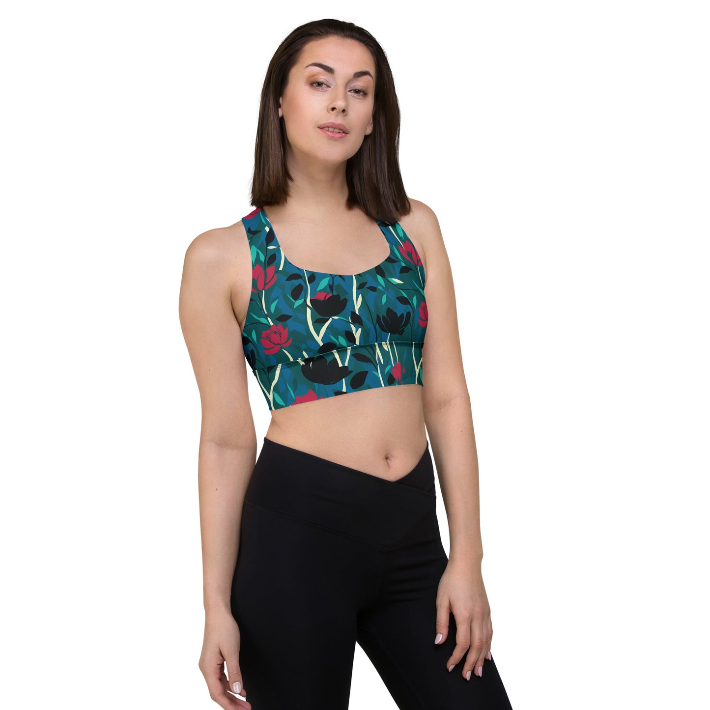 Abstract Roses Longline sports bra