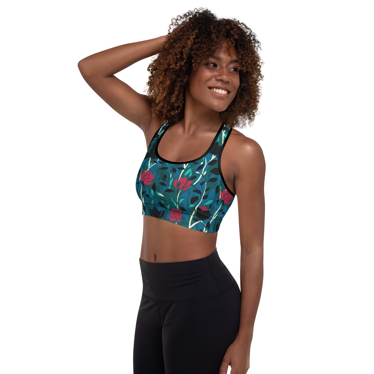 Abstract Roses Padded Sports Bra