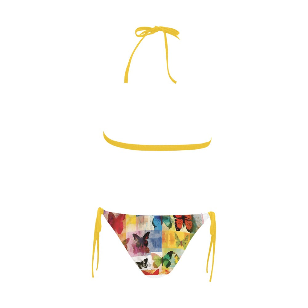Butterfly Watercolor Front Buckle Halter Bikini Swimsuit