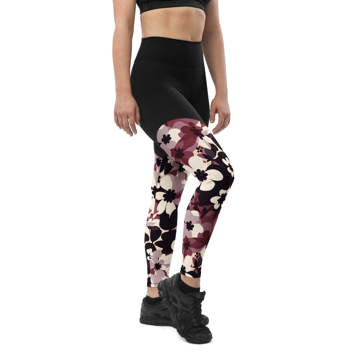 Burgundy Flower Melody Sports Leggings