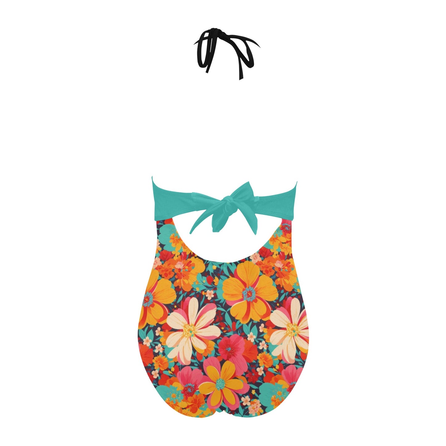 Groovy Flowers Backless Bow Hollow Out One Piece Swimsuit