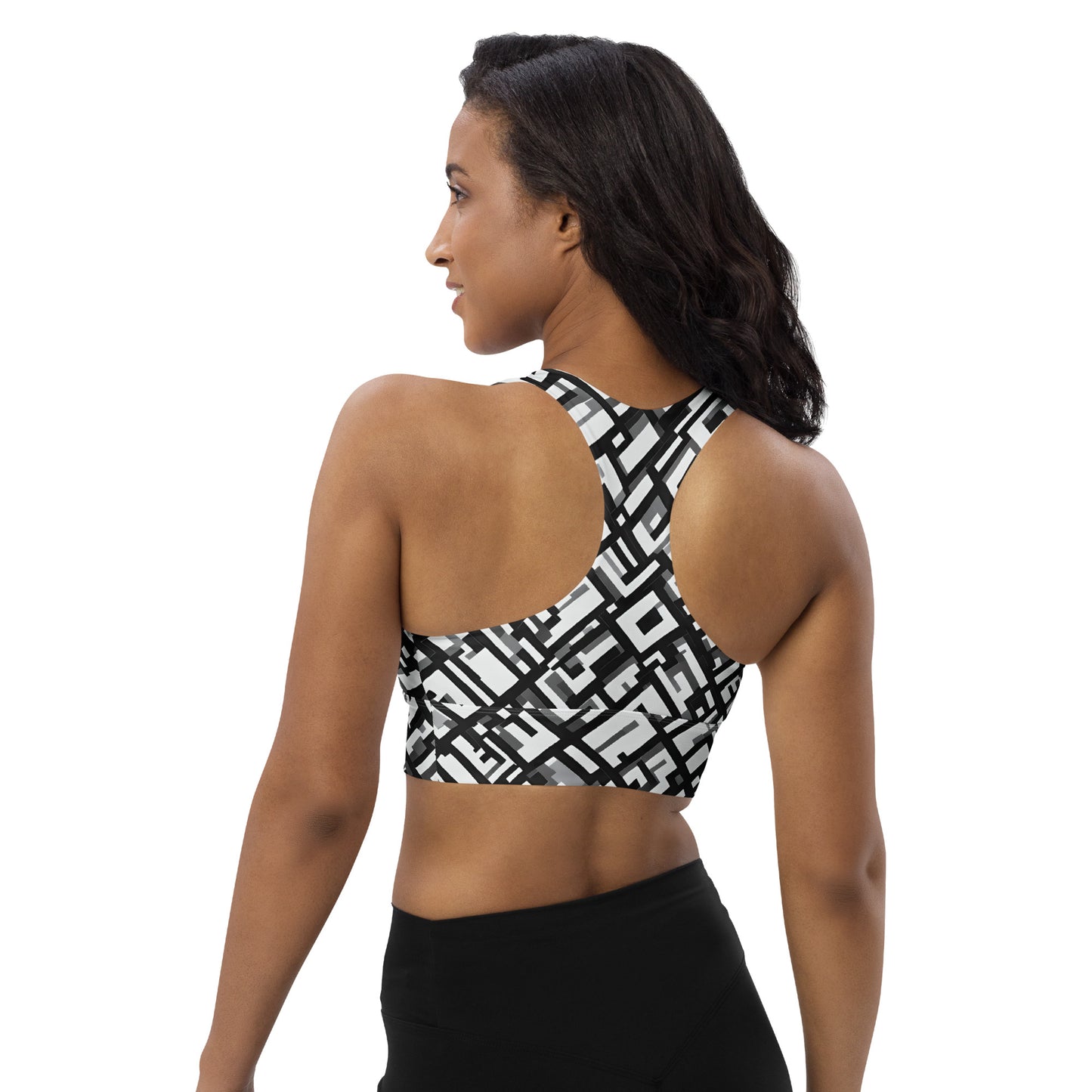 Geometric B&W Longline sports bra