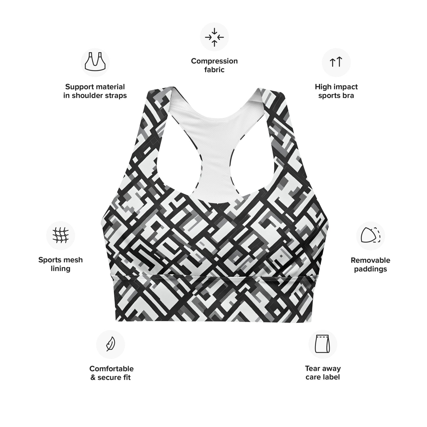 Geometric B&W Longline sports bra