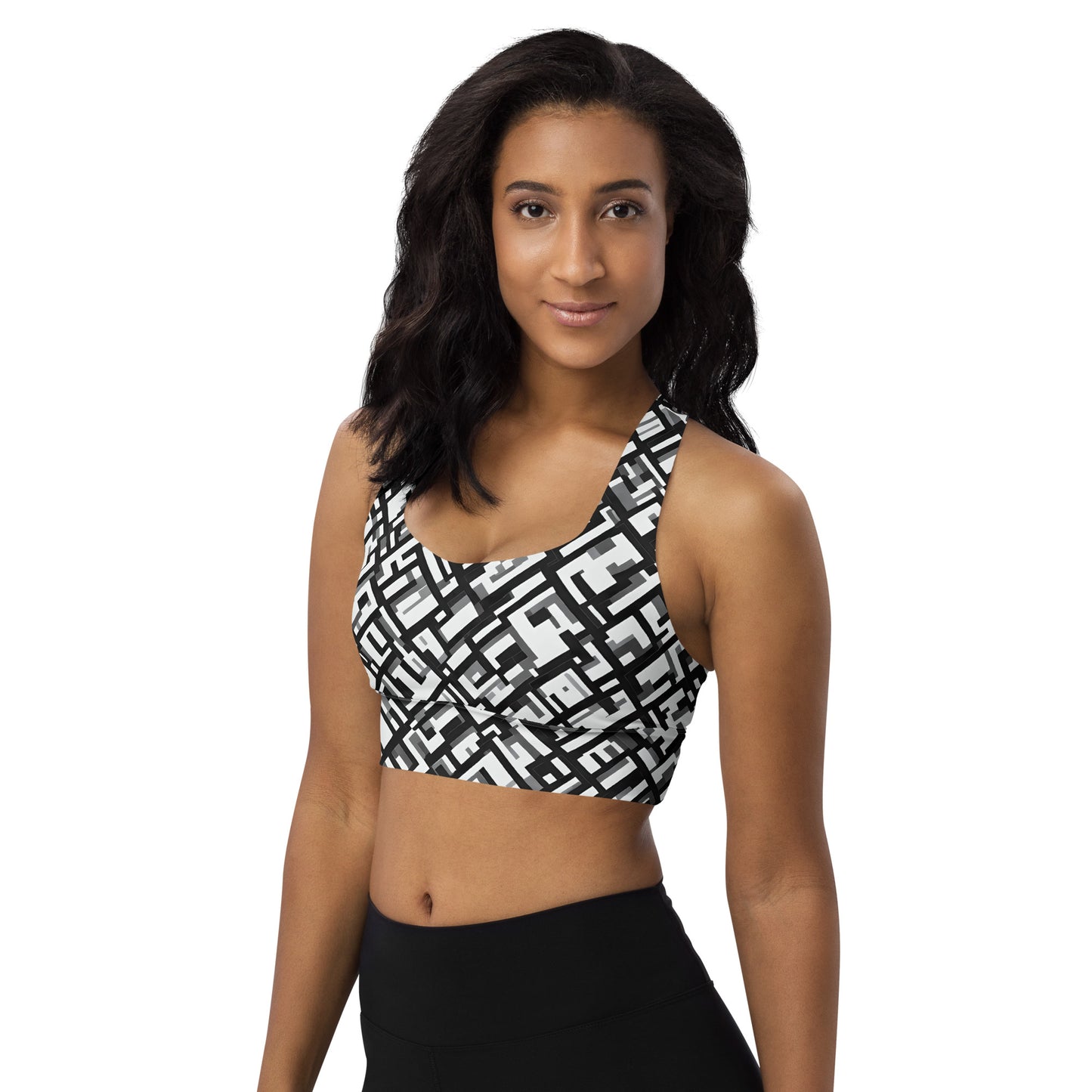 Geometric B&W Longline sports bra